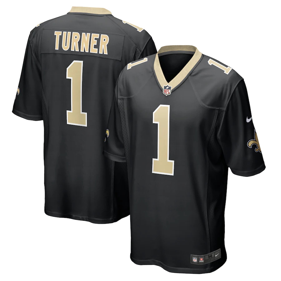 Mens New Orleans Saints #1 Payton Turner Nike Black 2021 NFL Draft First Round Pick Game Jersey->youth nfl jersey->Youth Jersey